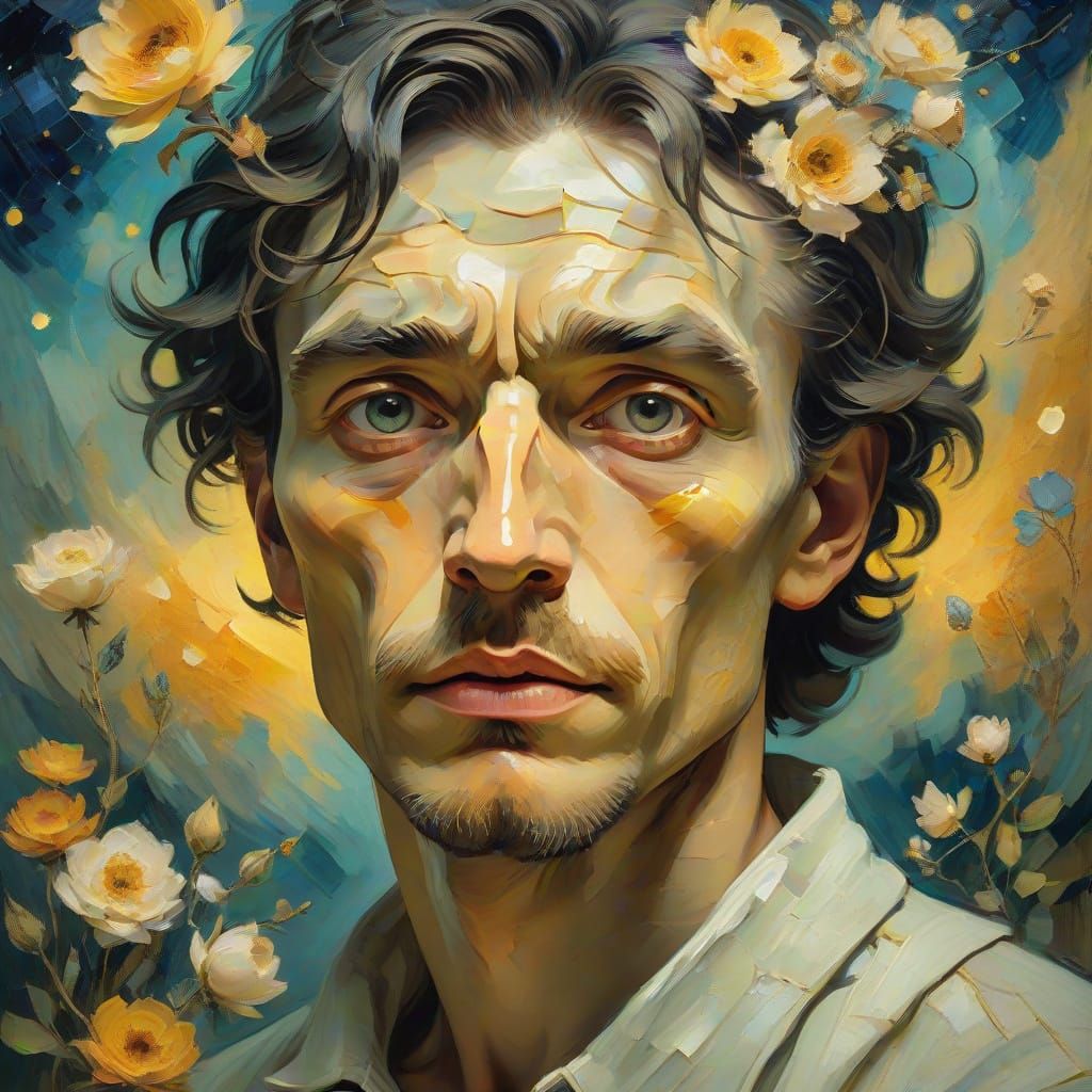 Poet's Ephemeral Moment in Dreamy Fauvist Oil Painting