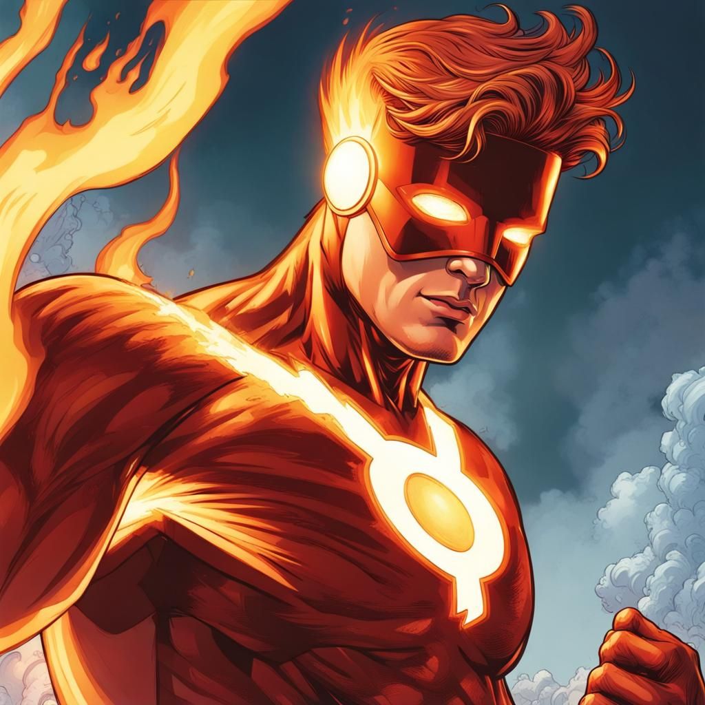 Cybernetic Hero Blazes with Fiery Eyes