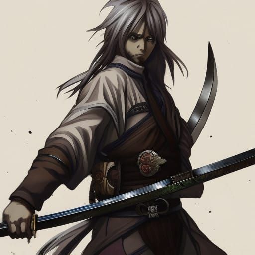 Anime Warrior with Katana in Studio Ghibli Style