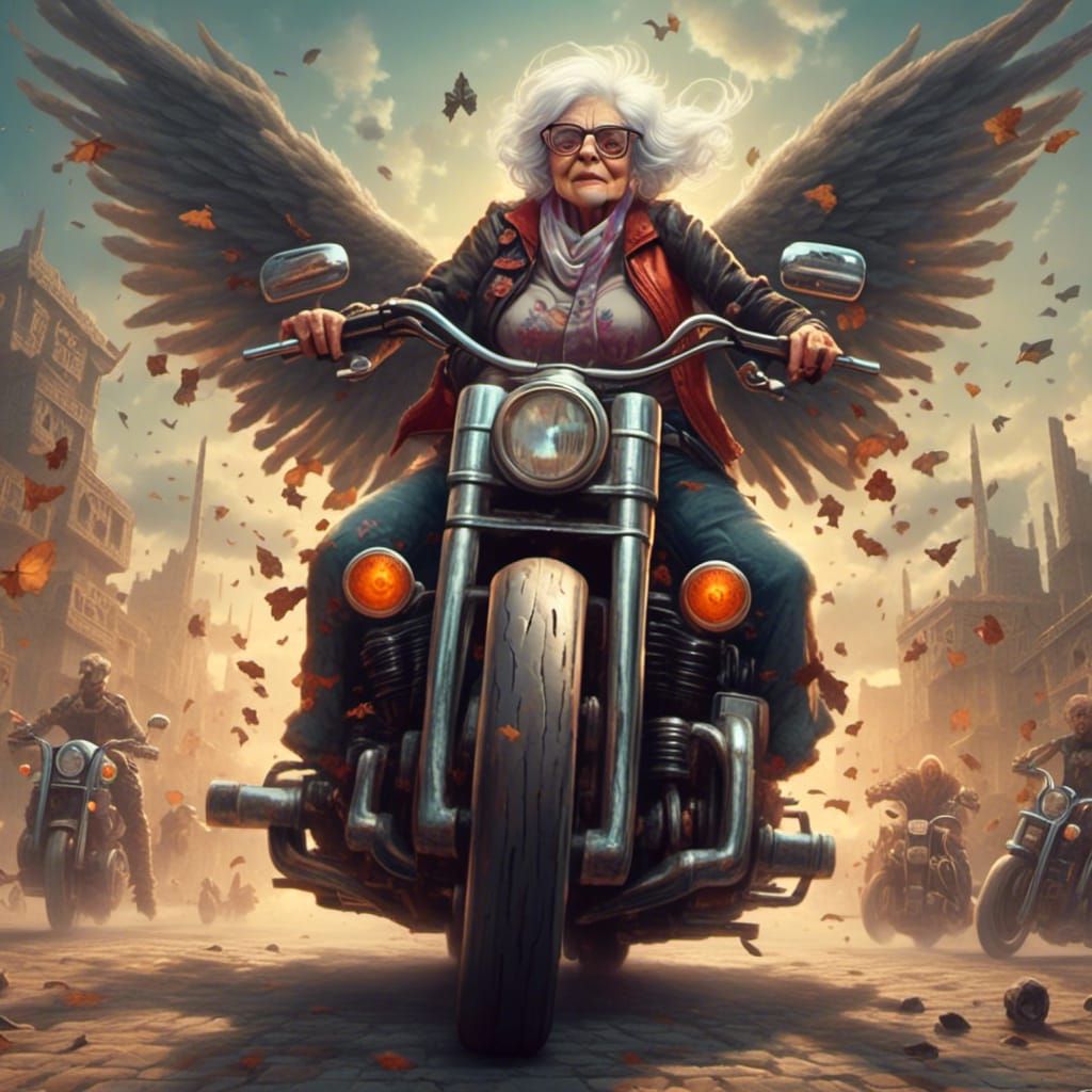 Sassy Grandma Cruises on a Harley in a Bold, Retro Style