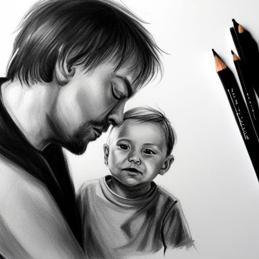 Hyperrealistic Portrait of Father and Son in Moody Ambiance