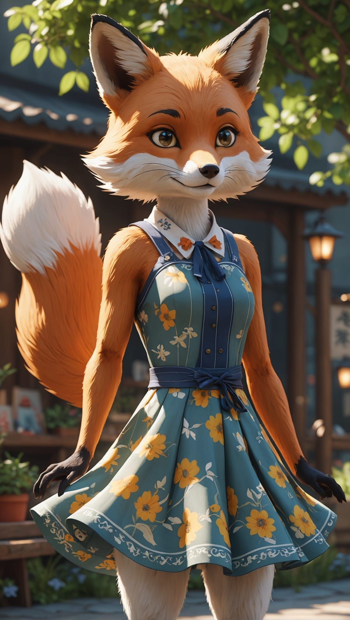 Anime-Inspired Fox Goddess in Vibrant Sun Dress