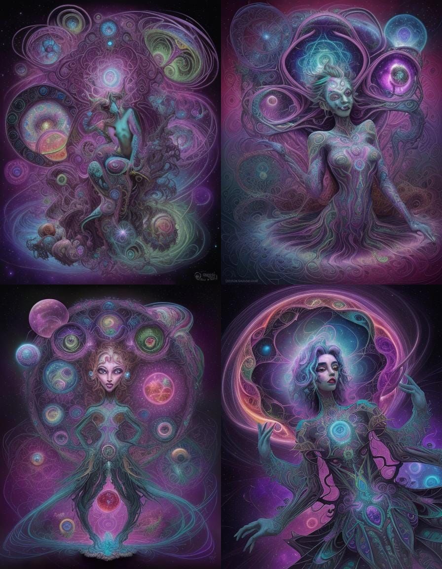 Ethereal Quantum Entity in Cosmic Surrealism Style