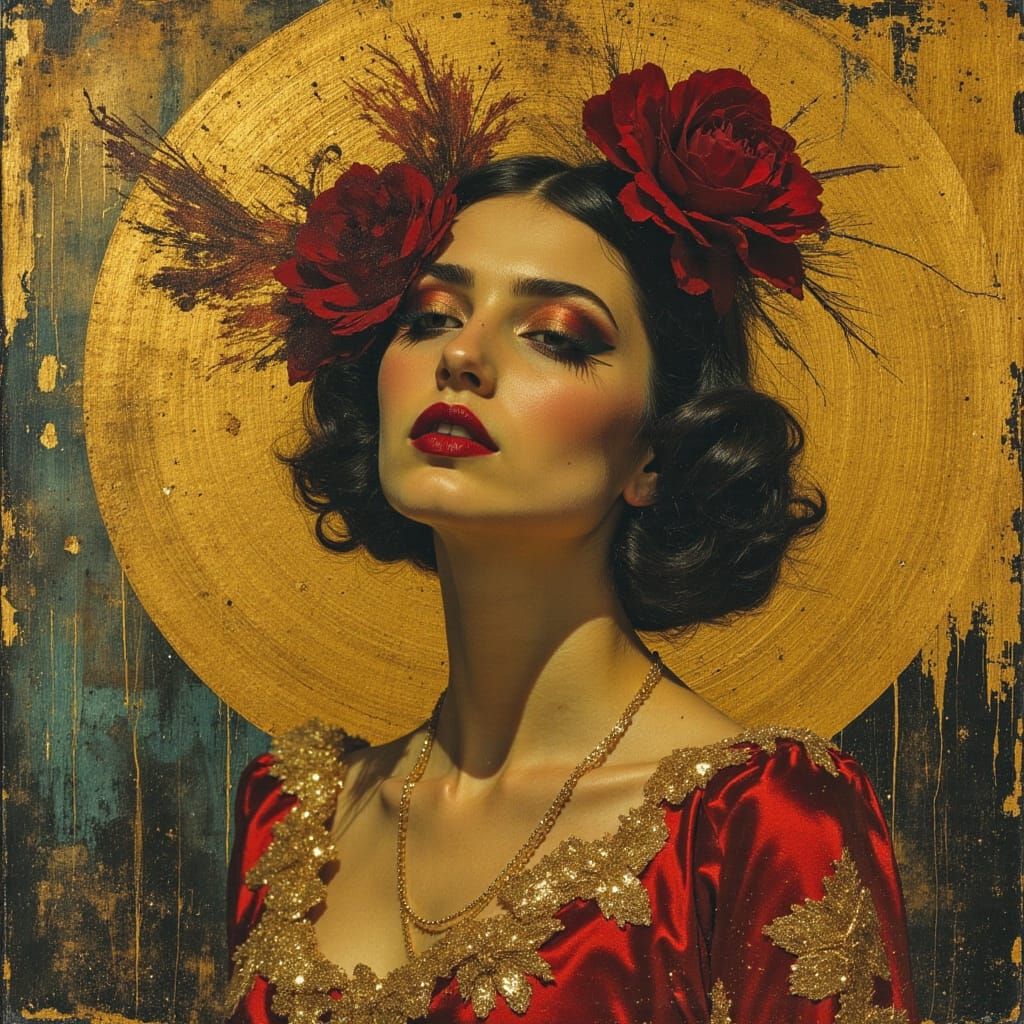 Golden Acrobat in Burlesque Circus Style