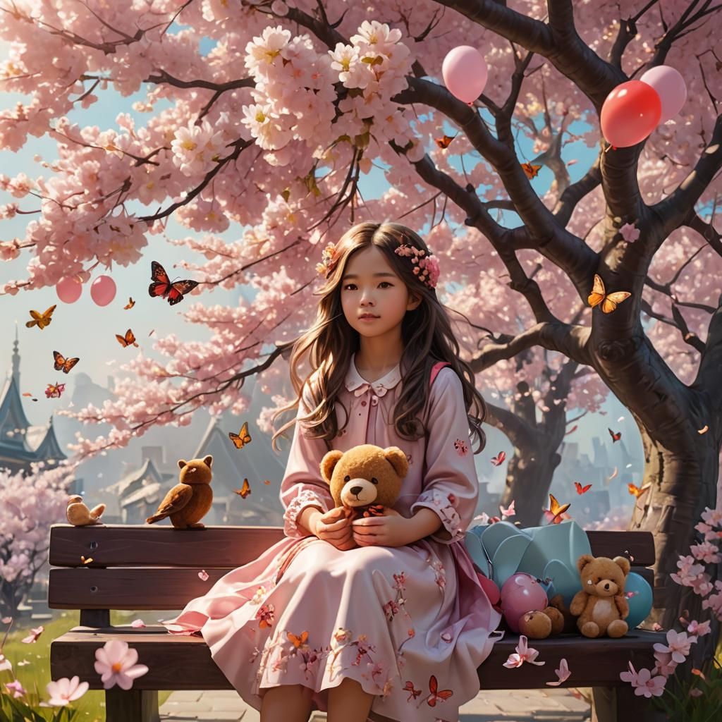 Cherry Blossom Fantasy: Little Girl in Wonderland
