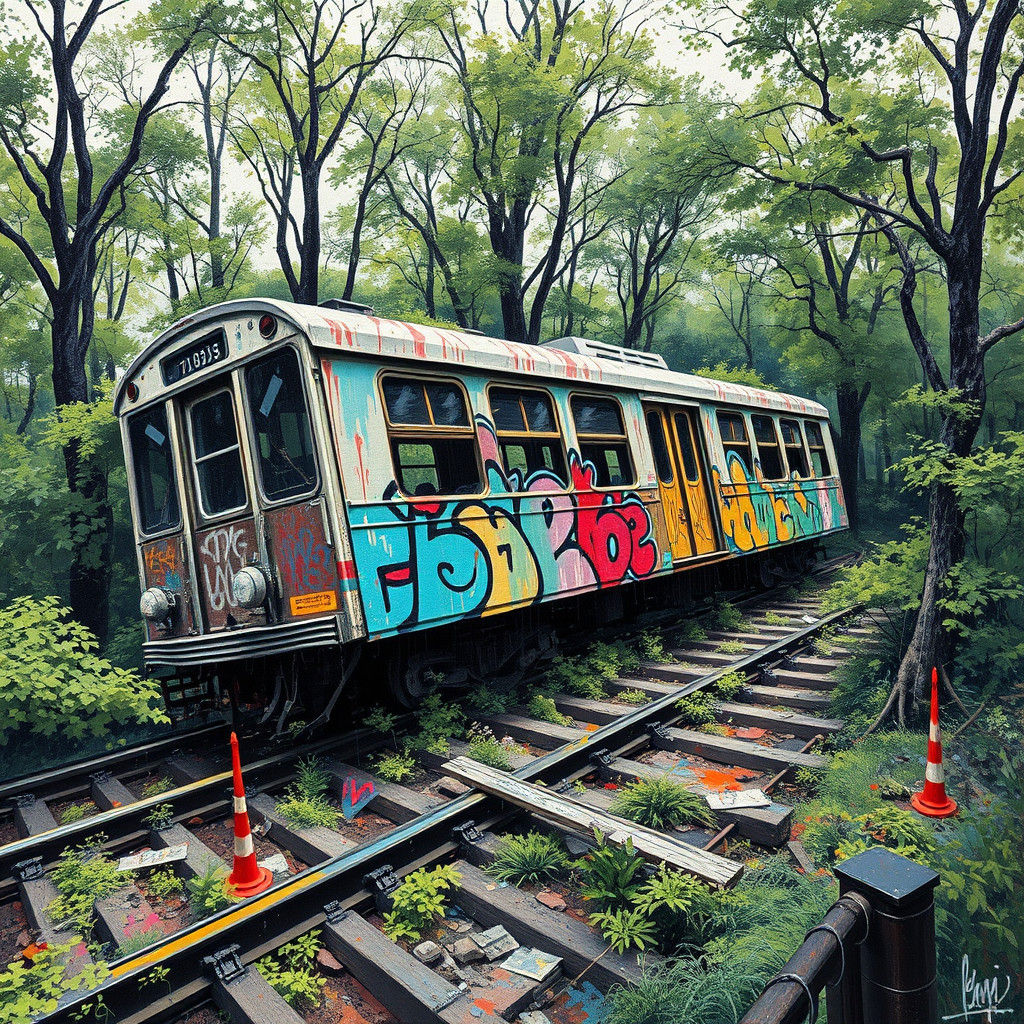 Dystopian Streetcar Transformed by Nature