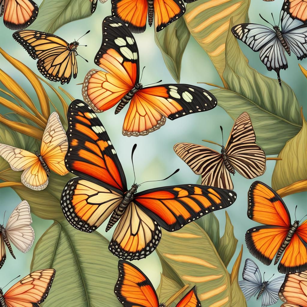 Florida Butterflies in Tropical Garden: Digital Art