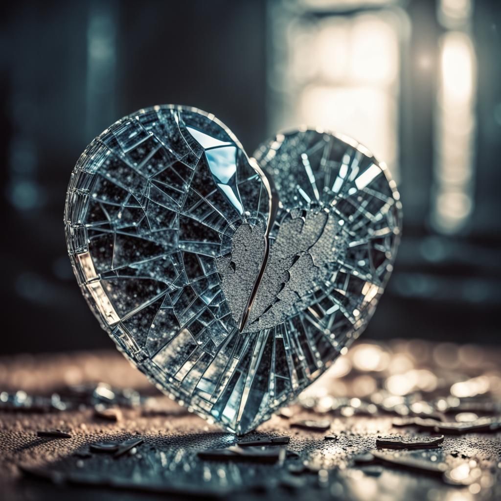 Shattered Heart in Hyperrealistic Glass