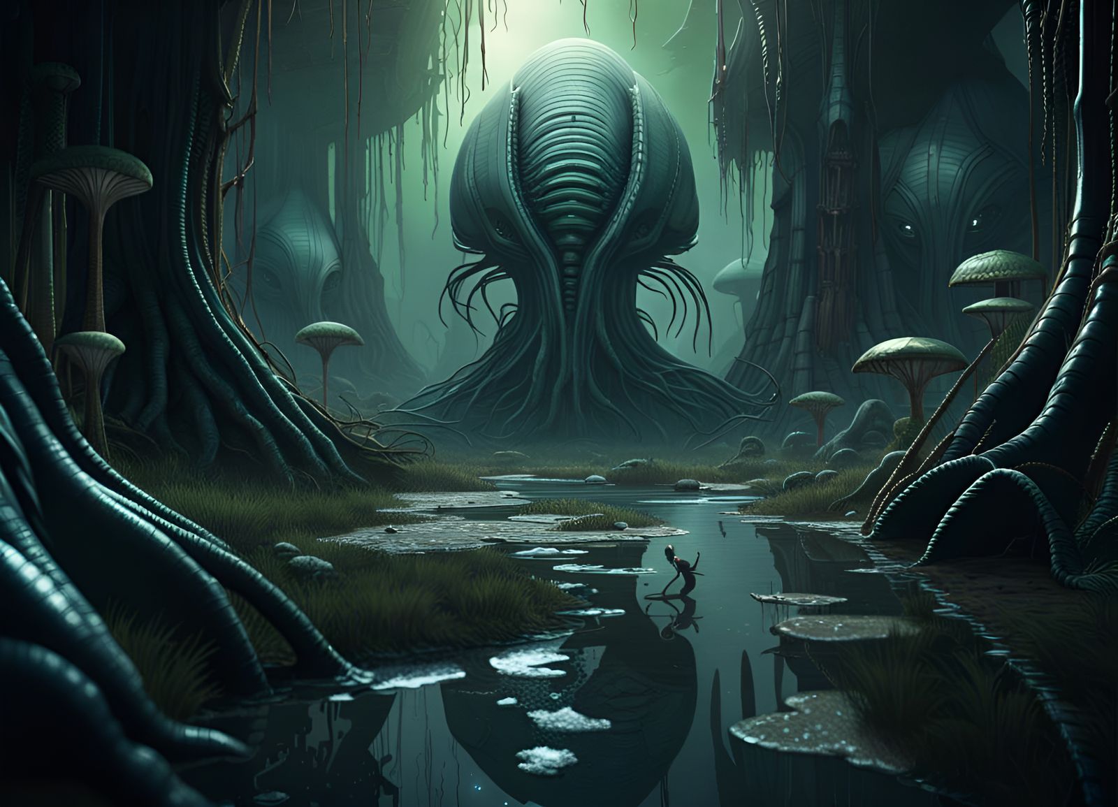 Ethereal Alien Landscape in Bio-mechanical Detail