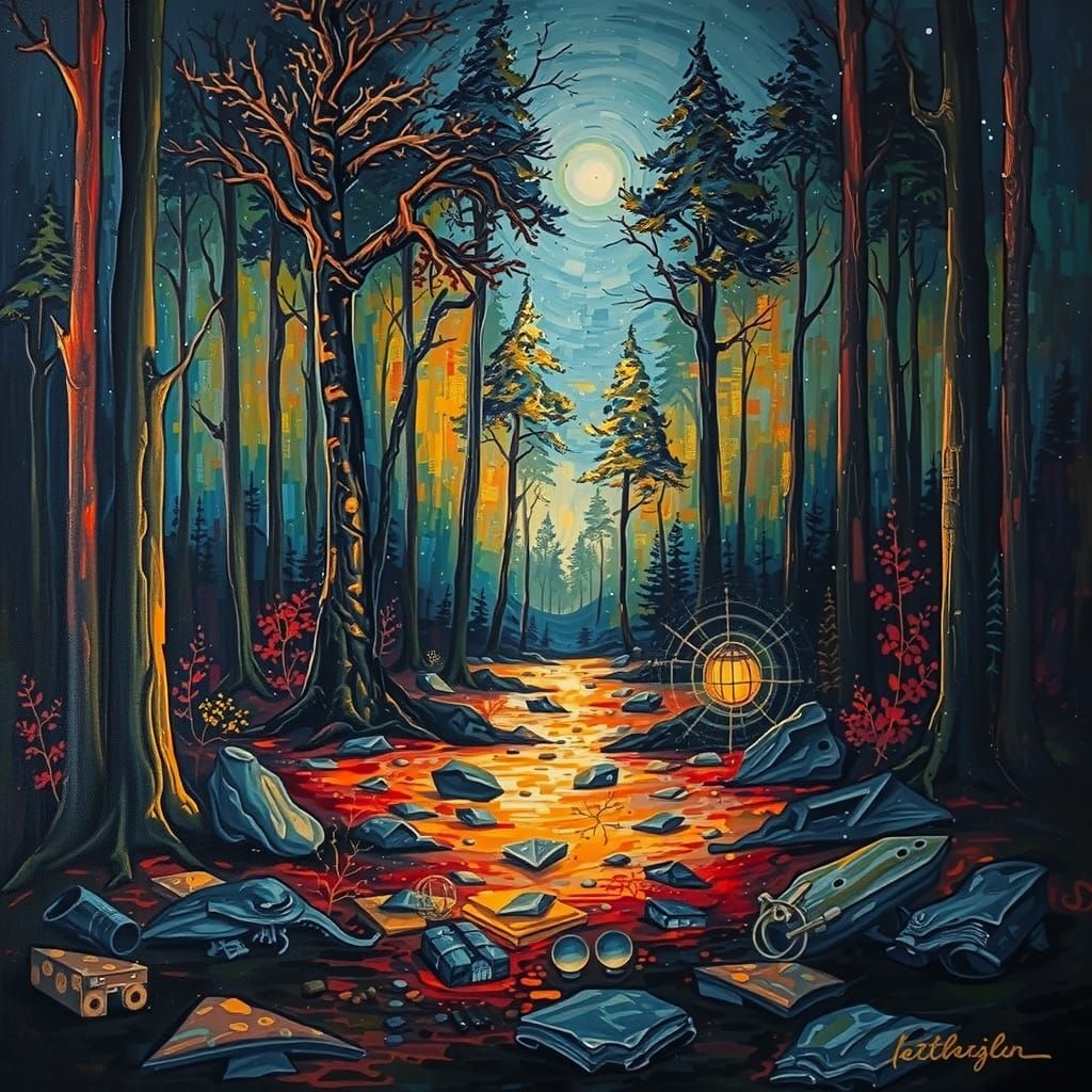 Mysterious Forest Abyss in Neo-Expressionist Oil Painting
