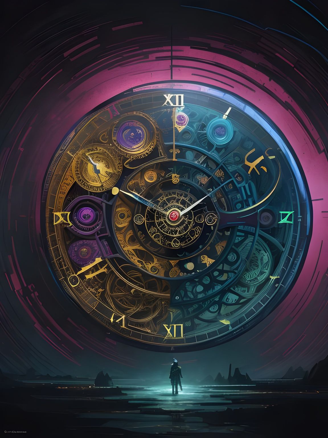 Human Soul Encased in Clock Spring, Expressionist Style