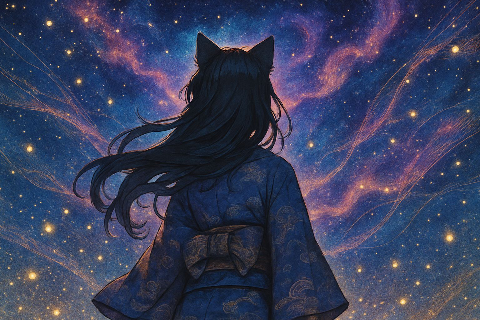 Ethereal Cosmic Cat Girl in Luxurious Aether