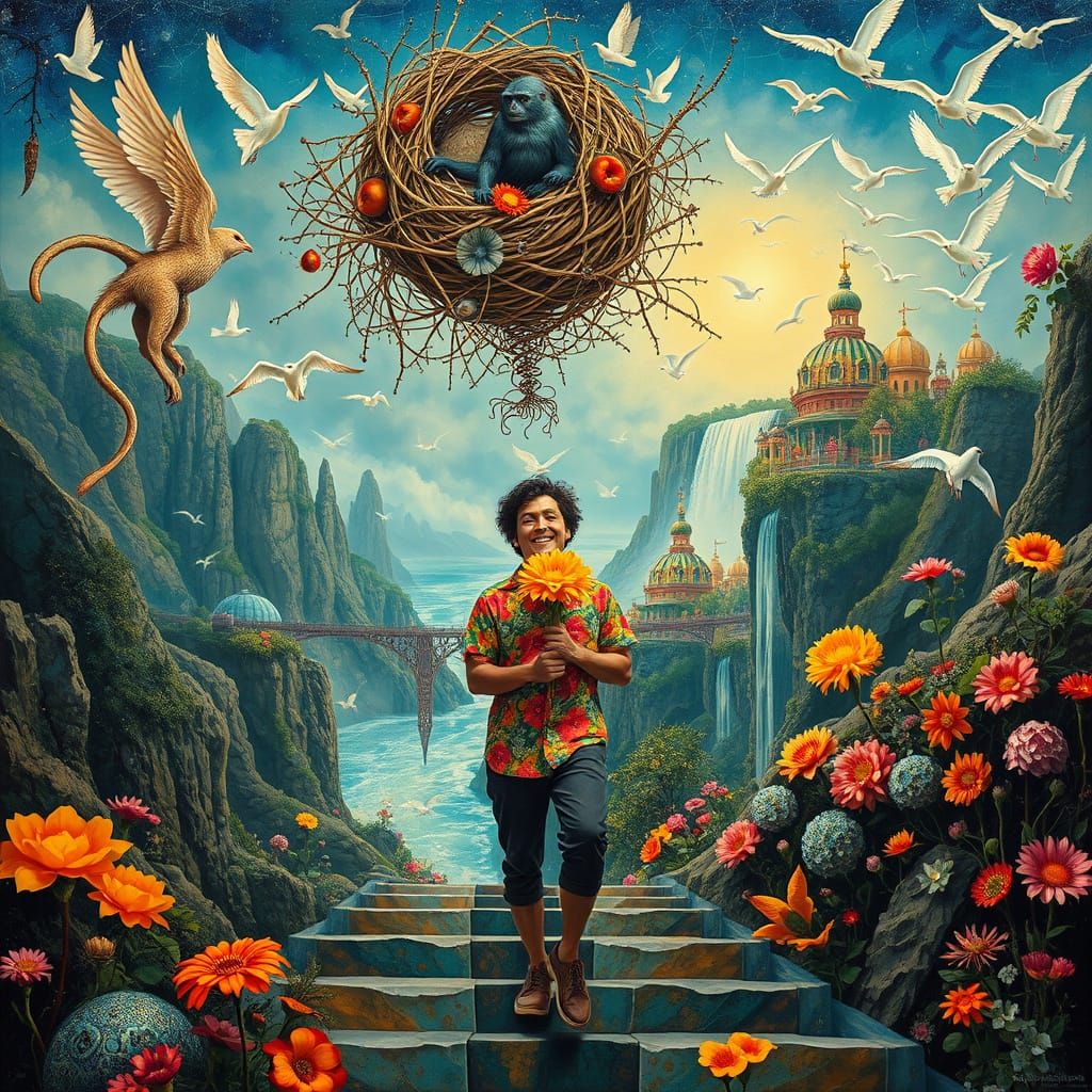 Psychedelic Floating City in Bizarre Maximalist Style