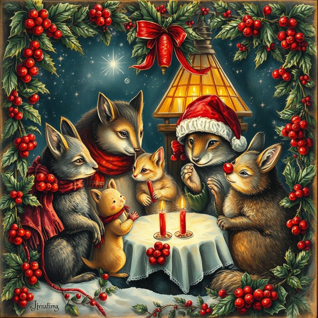 Whimsical Christmas Celebration in Vintage Fantasy Style
