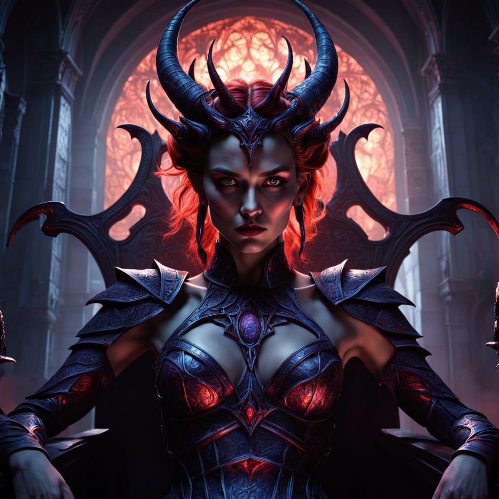 Angry Female Satan on Throne in Digital Art