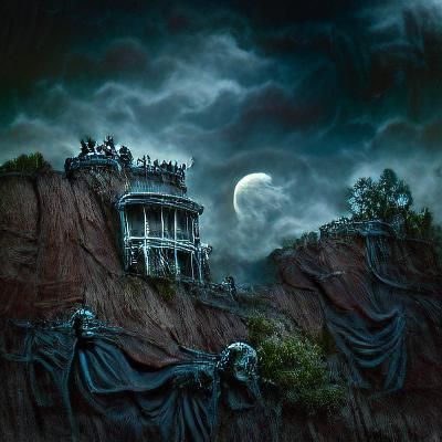 Sinister Mansion on Moonlit Cliff in Horror Style
