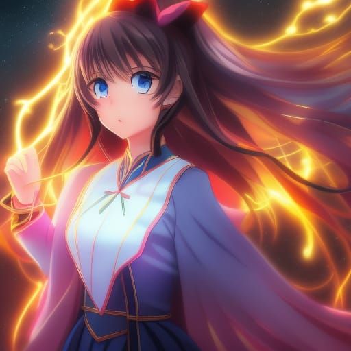 Cute Anime Girl Wizard Casting Electric Magic