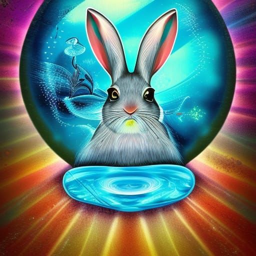 Dreamcore Water Rabbit Digital Illustration
