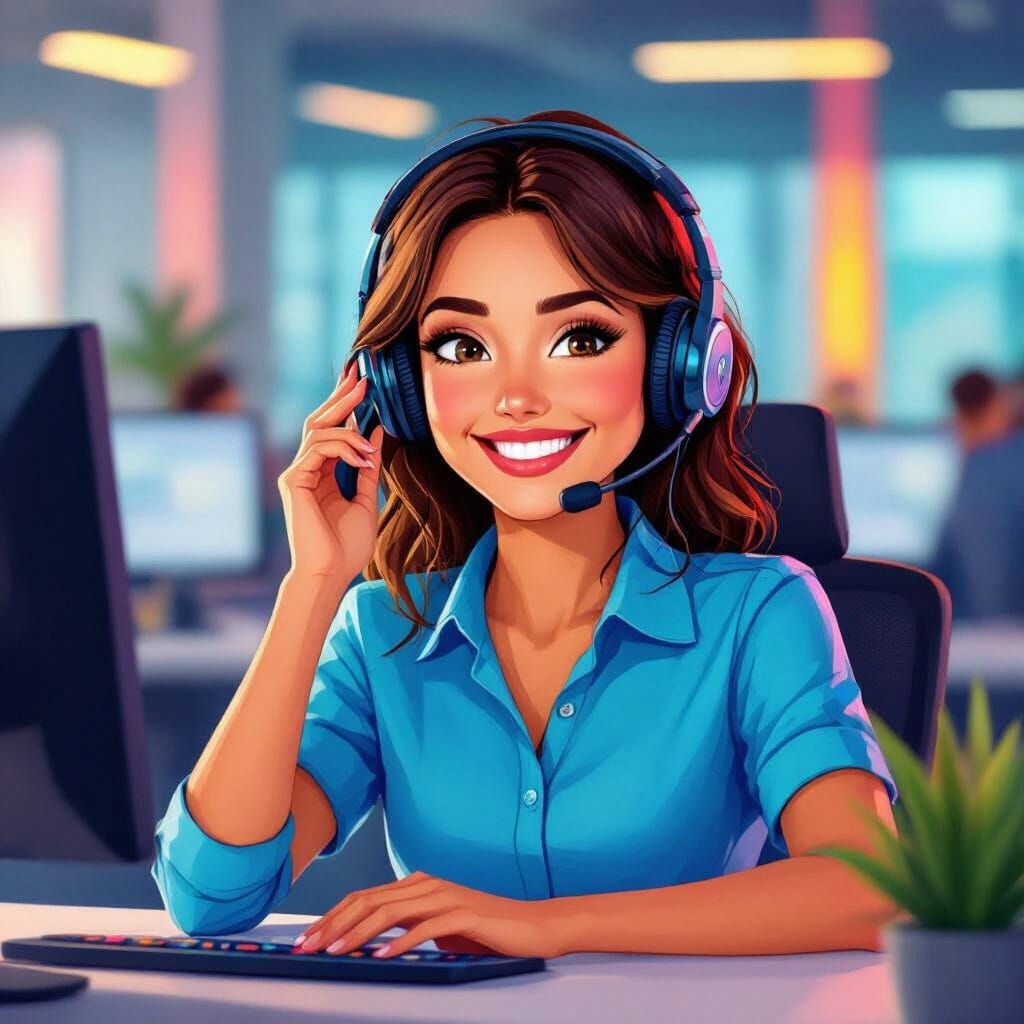 Friendly Customer Service Agent in Digital Art Style