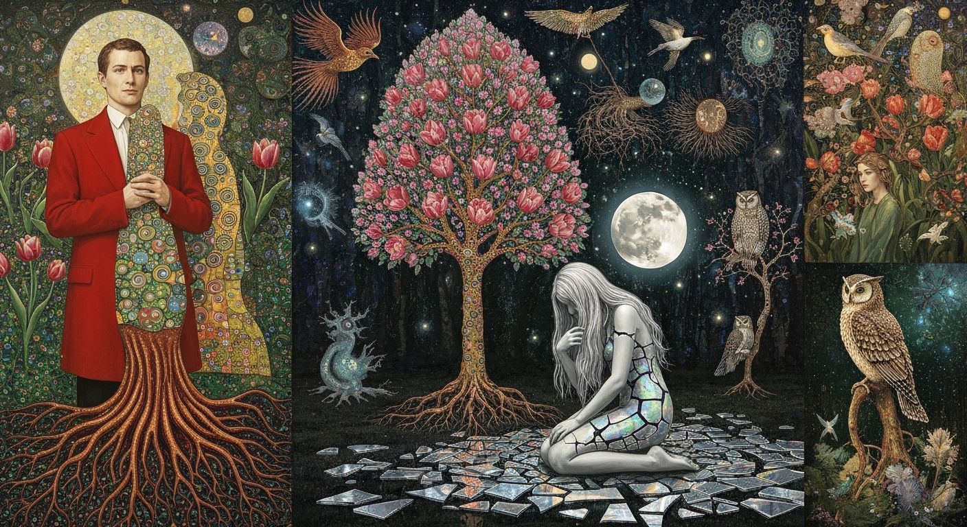 Flower and Owl Goddess in Dreamlike Style