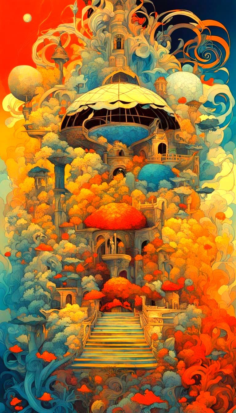Vibrant Cityscape Masterpiece in Surrealist Style