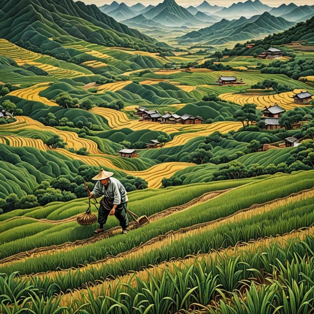 Suzhou silk embroidery - green fields