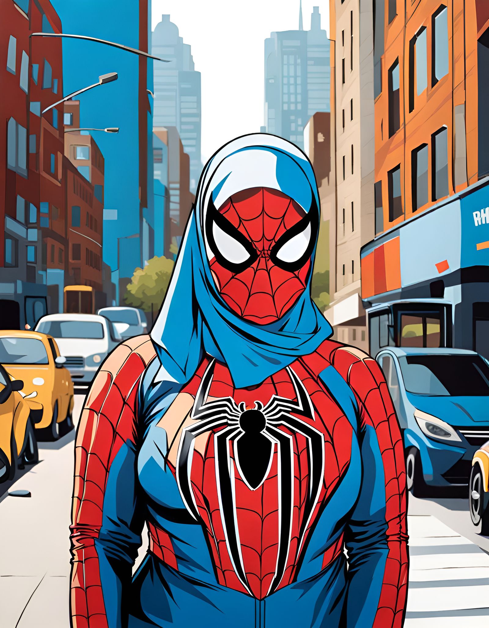 Hijabi Spider-Woman Bust Portrait in Oil Painting Style