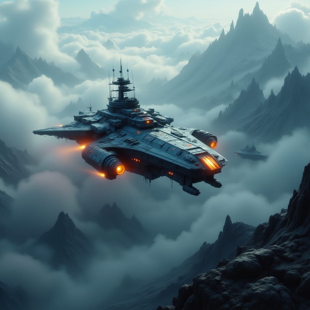 Terran Battle Cruiser Jefferson Skims Planet R16 Invasion Si...