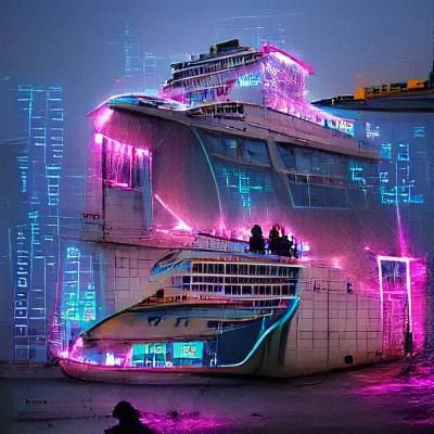 Neon-Noir Cruise Liner in Space