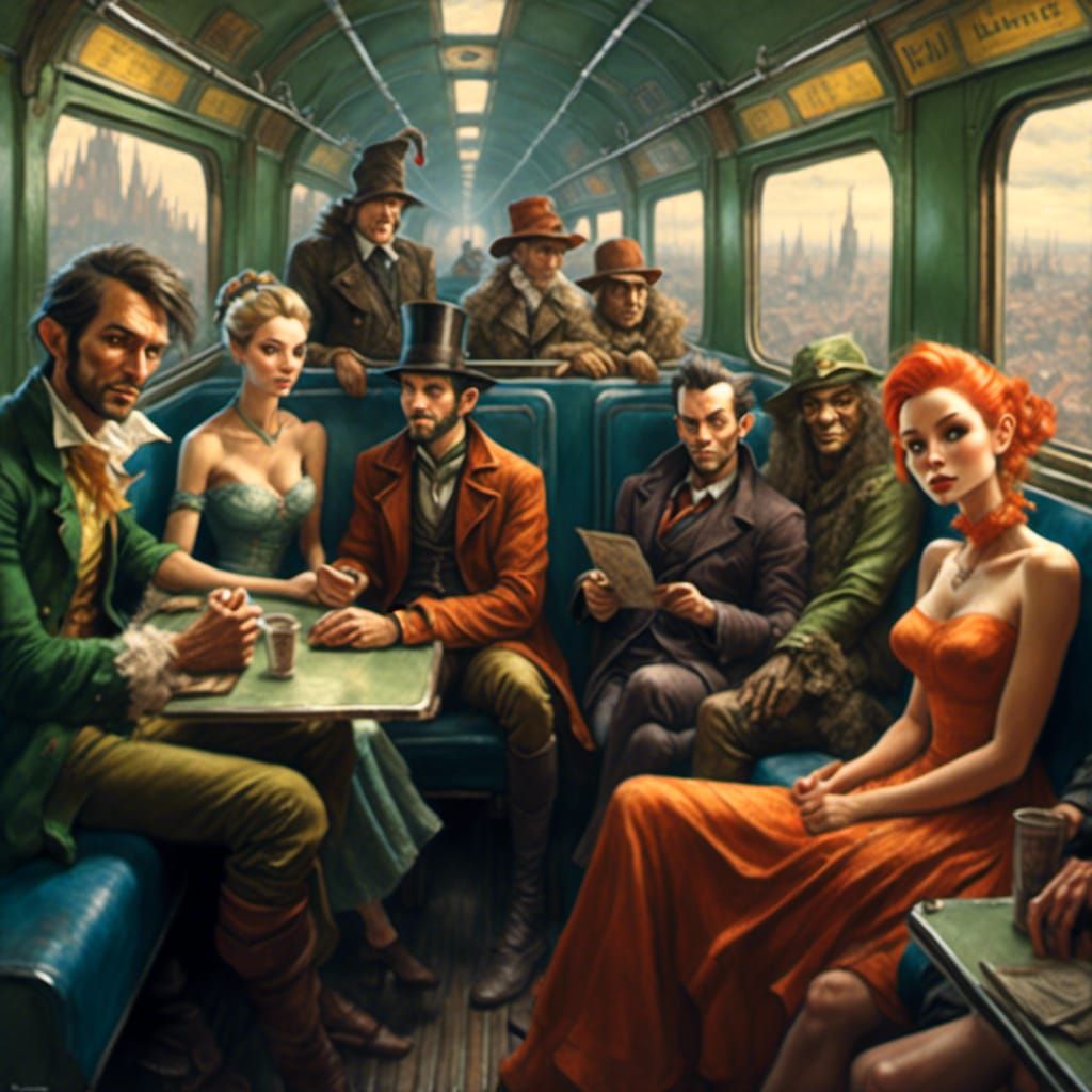 Fantasy Train Scene with Goblin and Elf Socialites