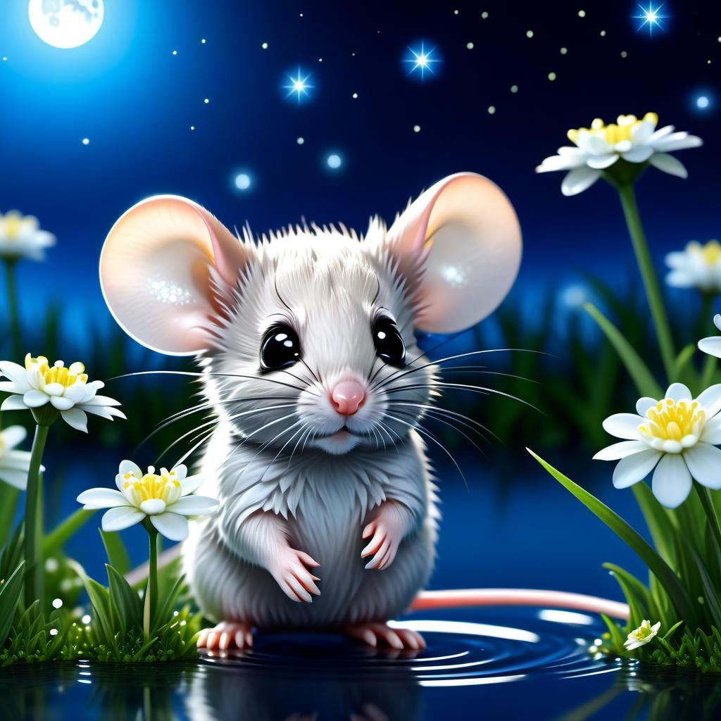 Starry Night Mouse Reflection in a Shallow Pool