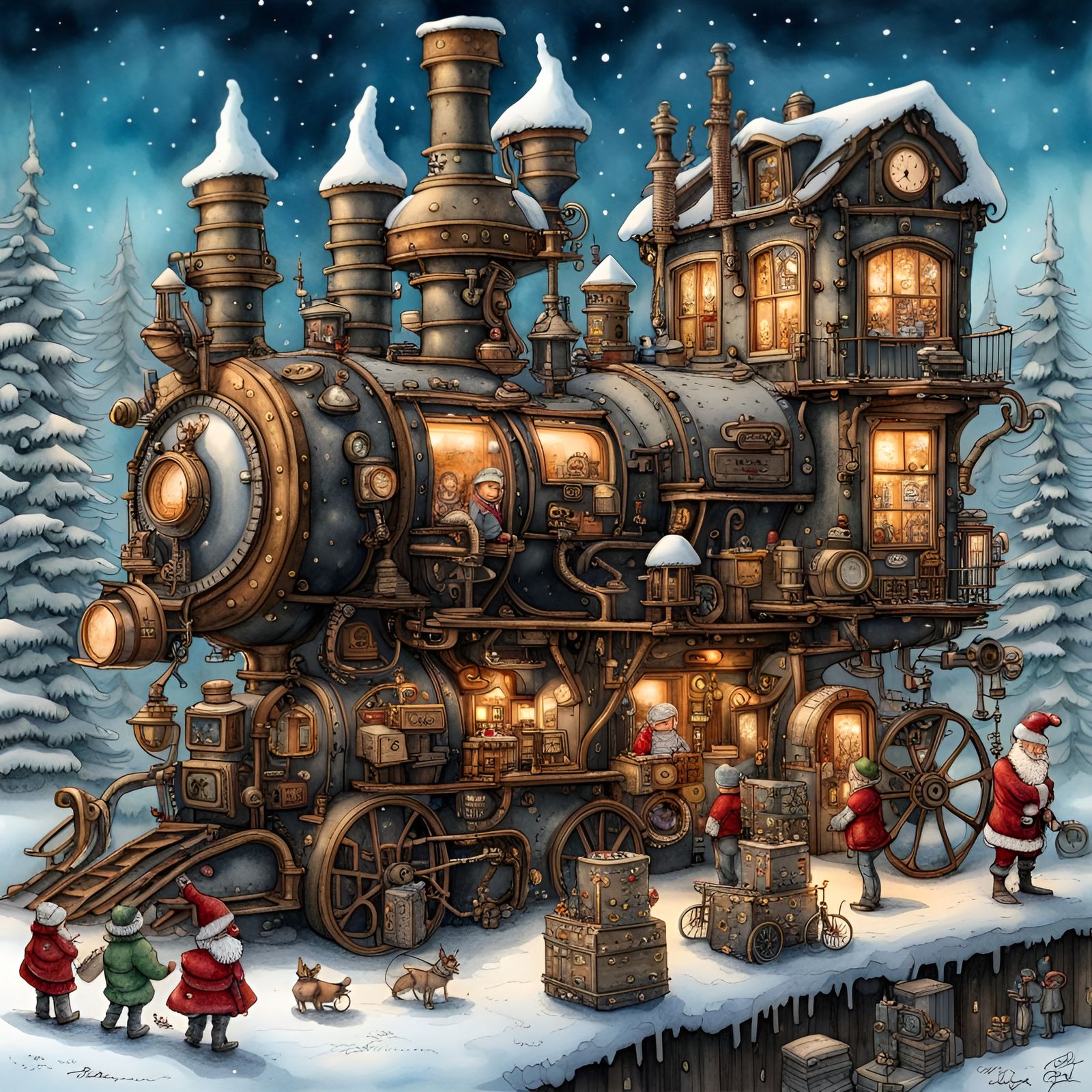 Santa's steampunk toy factory on wheels
