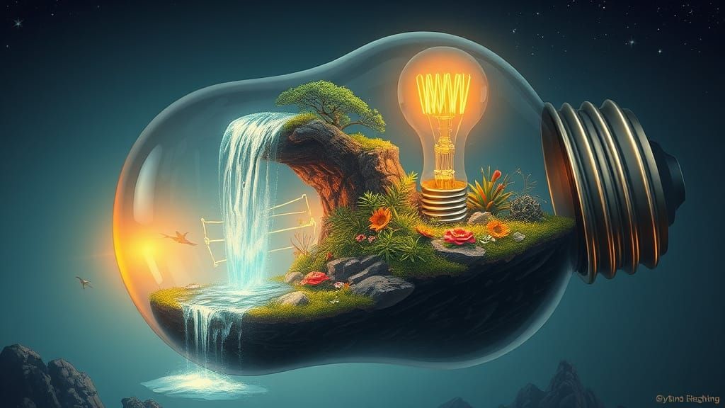 Ecosystem in Lightbulb: Bioluminescent Fantasy Art