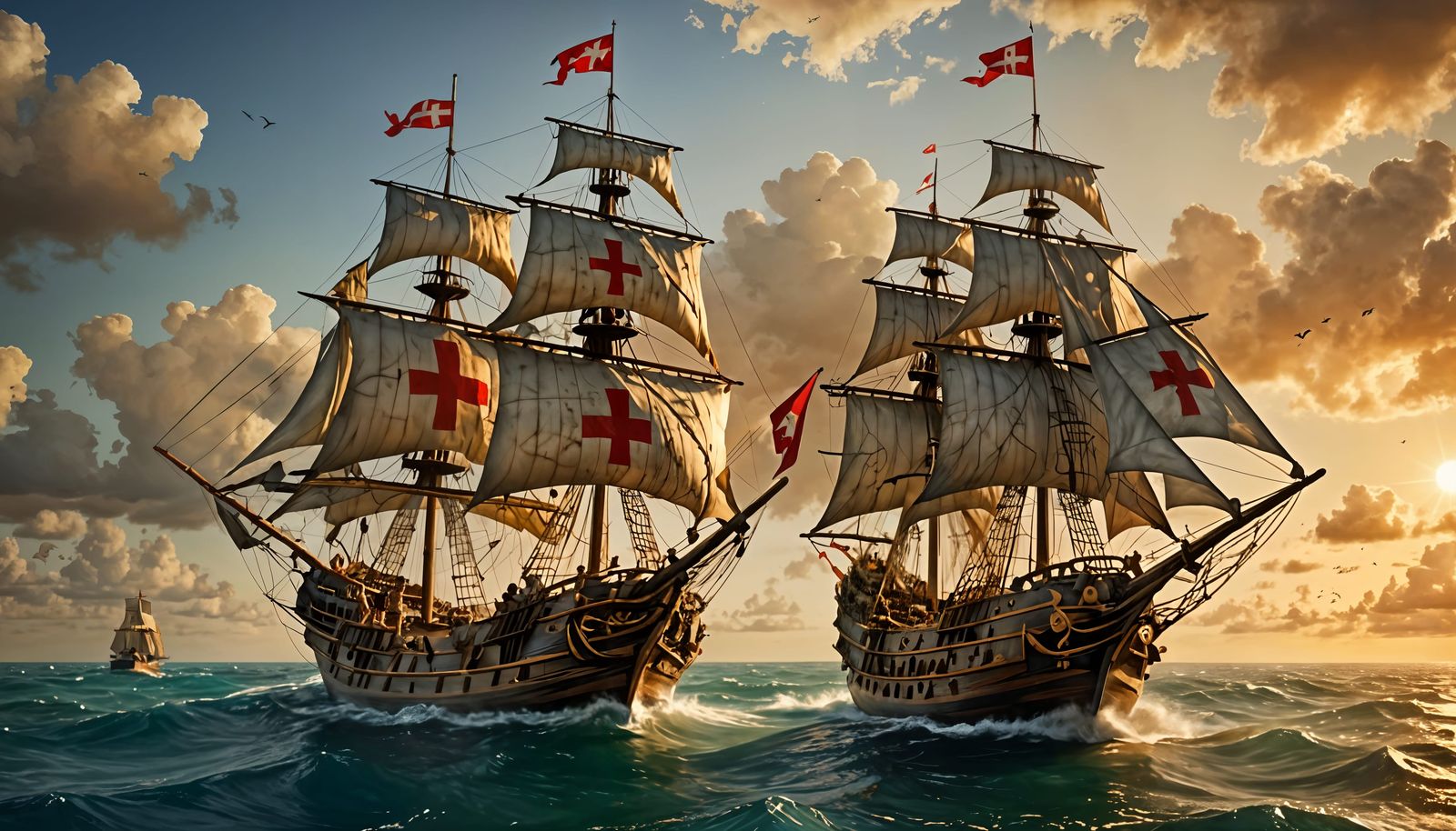 Templar Caravel Sails the Caribbean Sea