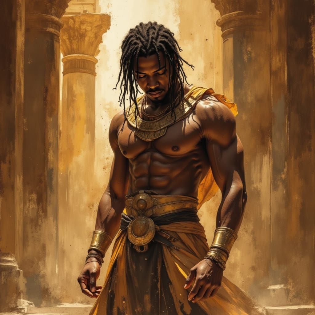African Warrior God in Ancient Egyptian Palace