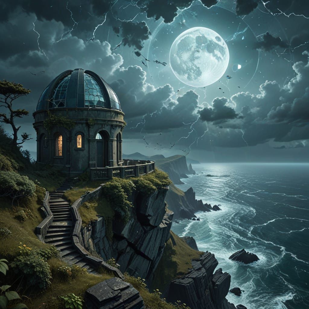 Overgrown Observatory on Alien Cliff Edge