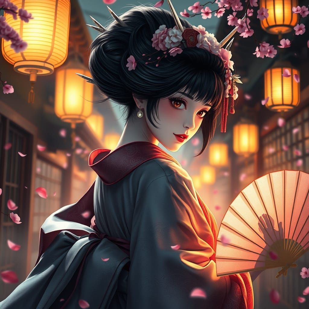 Surreal Geisha in Golden Edo Alleys