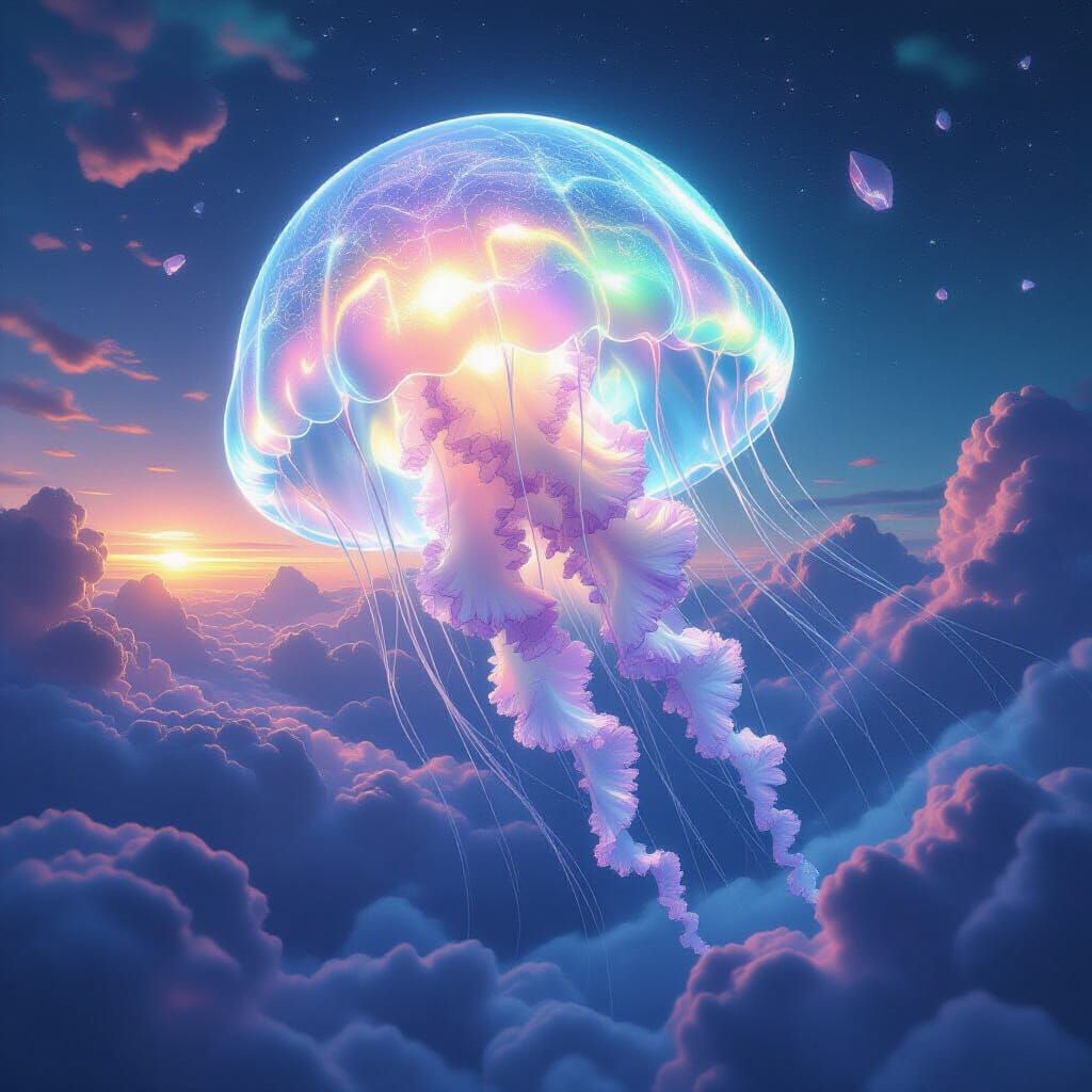 Bioluminescent Jellyfish Drifting Through Gas Giant Atmosphe...