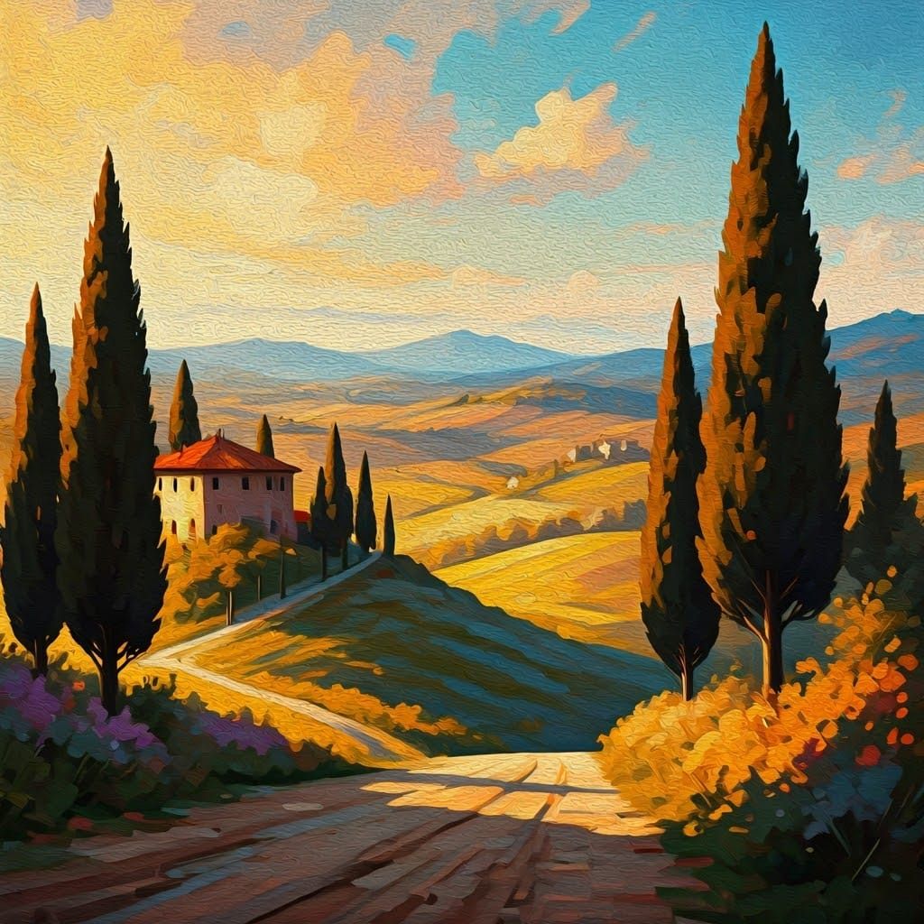 Golden Tuscany Villas Amidst Harvested Fields
