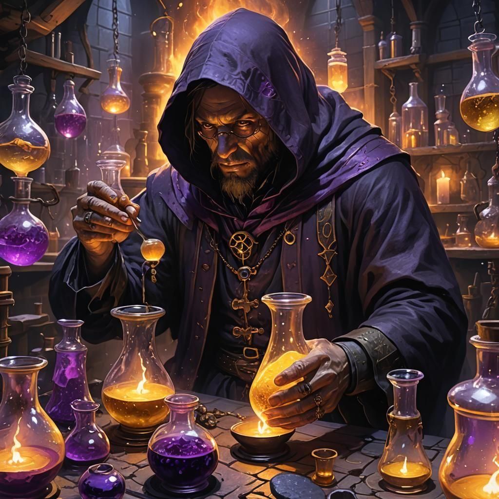 Dark Fantasy Alchemist Conjures Flesh Golem in Gothic Lab