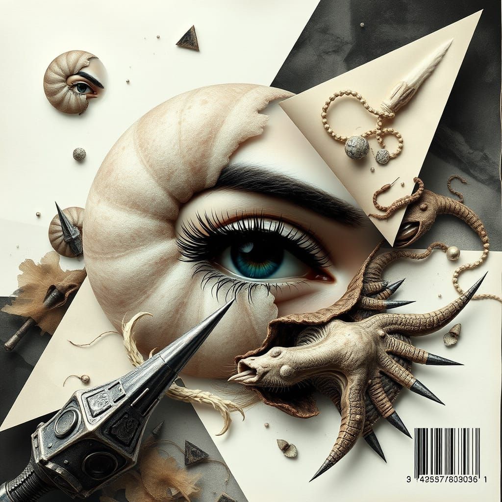 Surreal Double Exposure: Nautilus and Eye