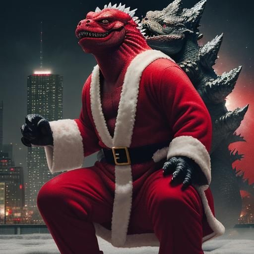 Godzilla in Santa Claus Attire