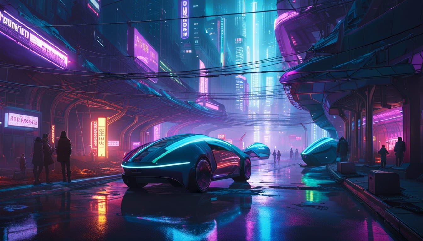 Cyberpunk Cityscape with Glass Tubes and Tunnels