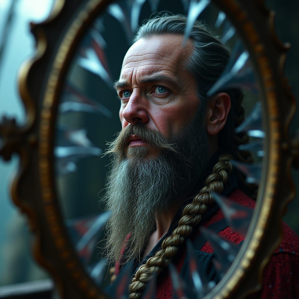 Pirate Captain Portrait in Shattered Mirror, Digital Glitch ...