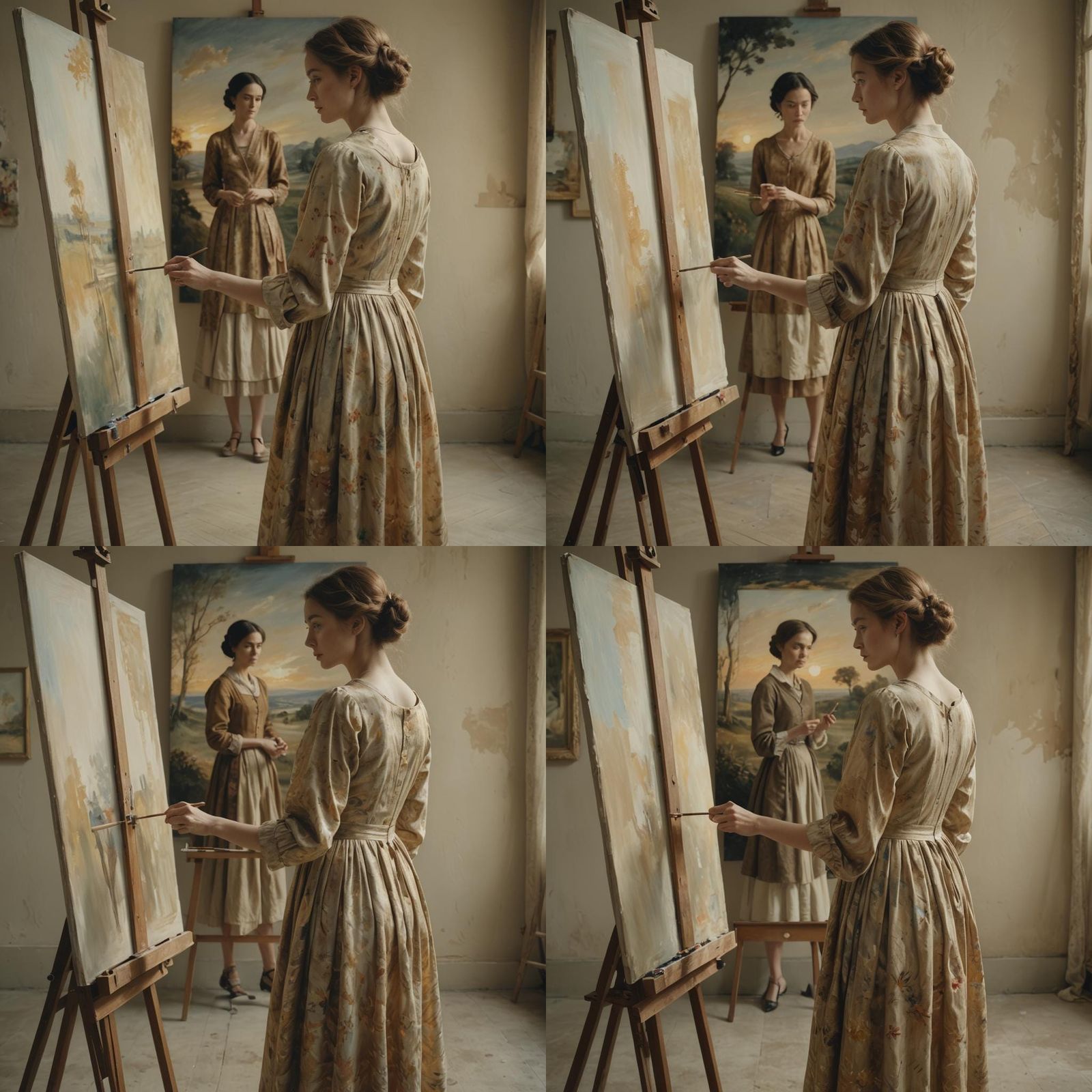 Woman Contemplating Infinite Reflections in a Cinematic Mast...