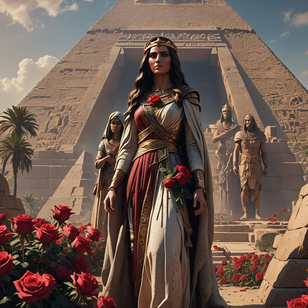 Fantastical Mary Magdalene and Jesus with Pyramids and Roses