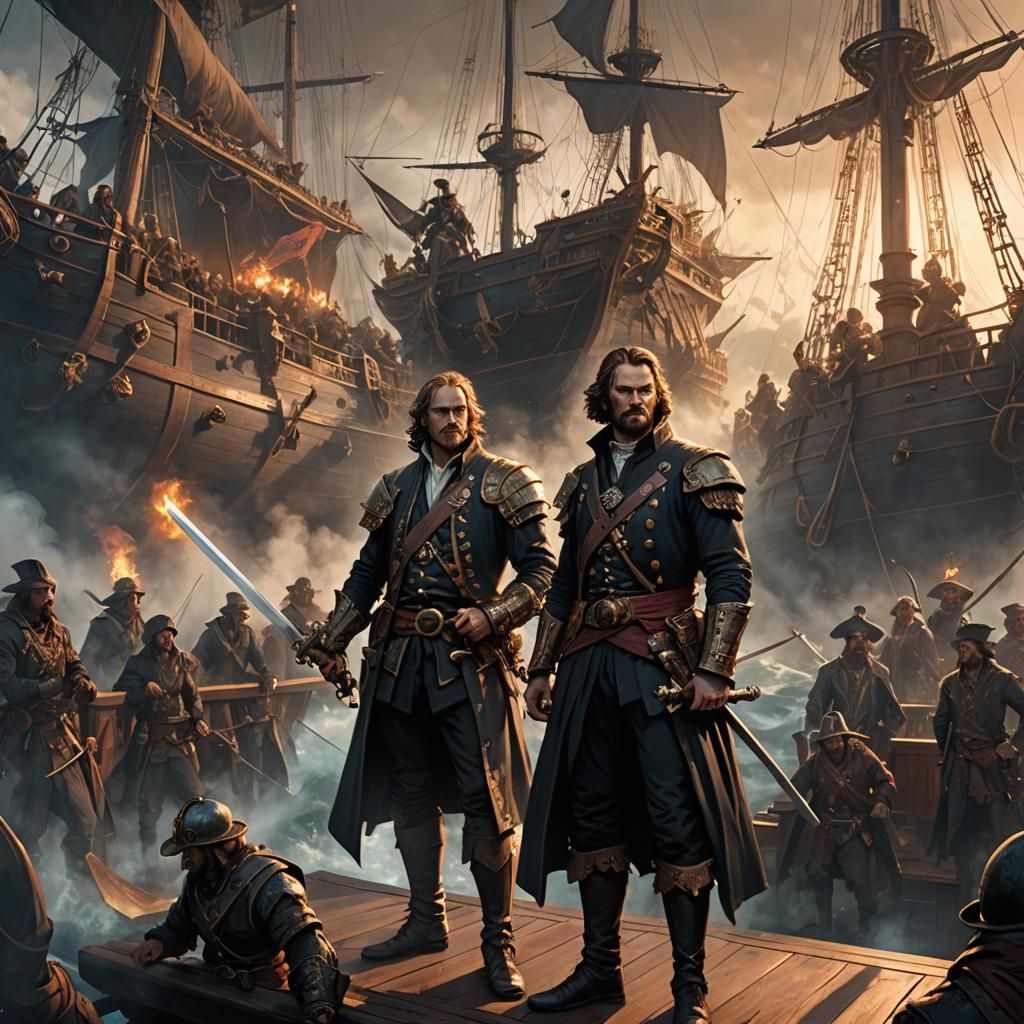 Dark Fantasy Prince Defends Royal Ship in Epic Sea Battle