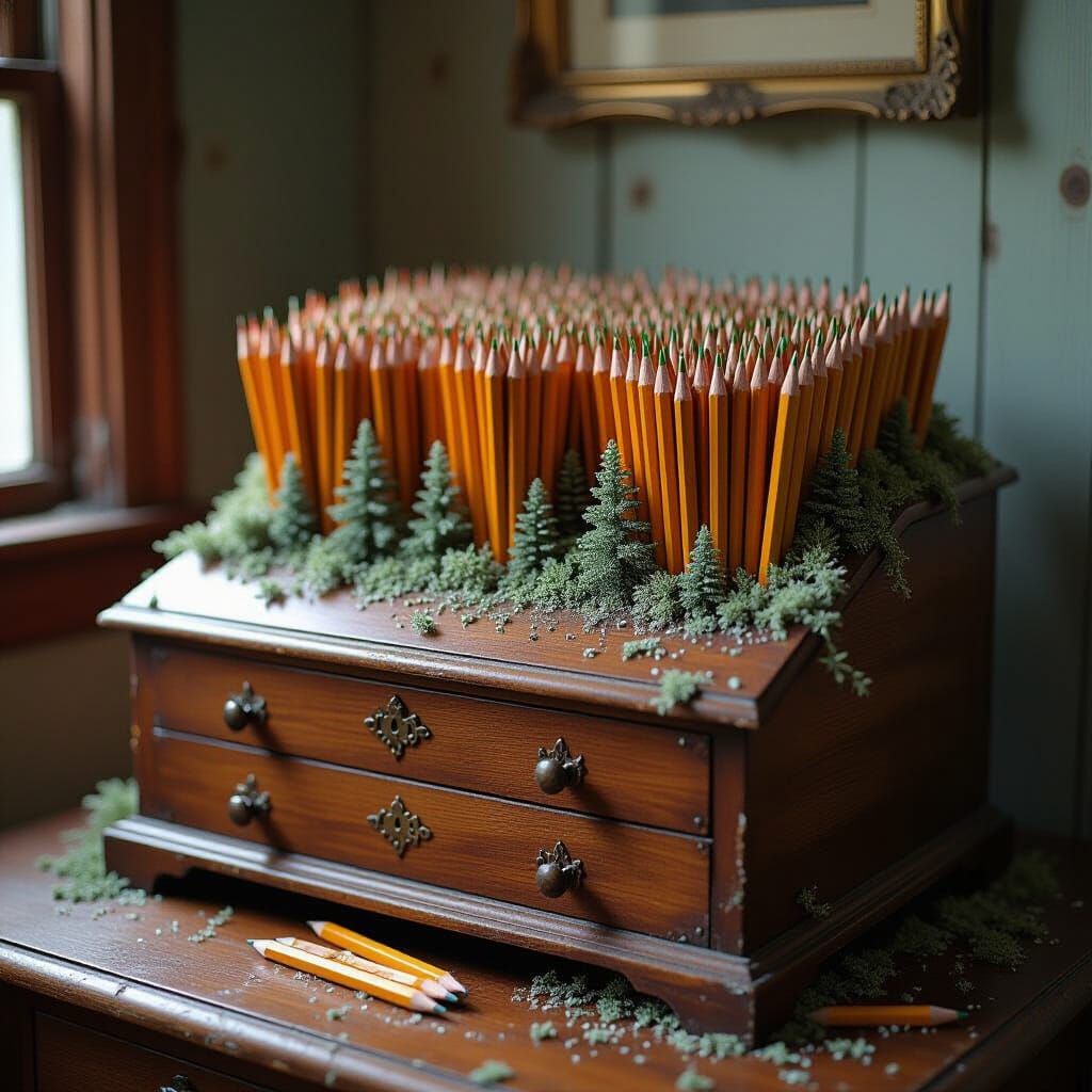 Antique Desk Transforms Into Pencil Forest