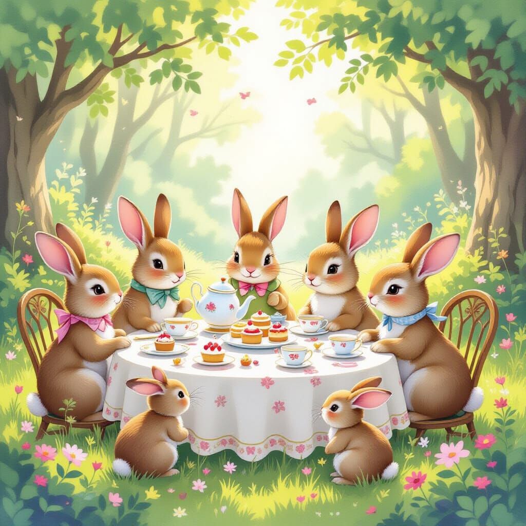Whimsical Rabbit Tea Party in Enchanted Forest