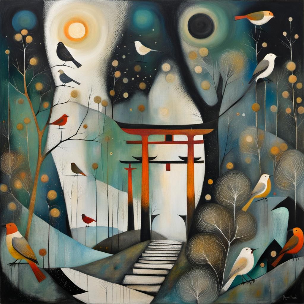 Birds in Vibrant Abstract Art